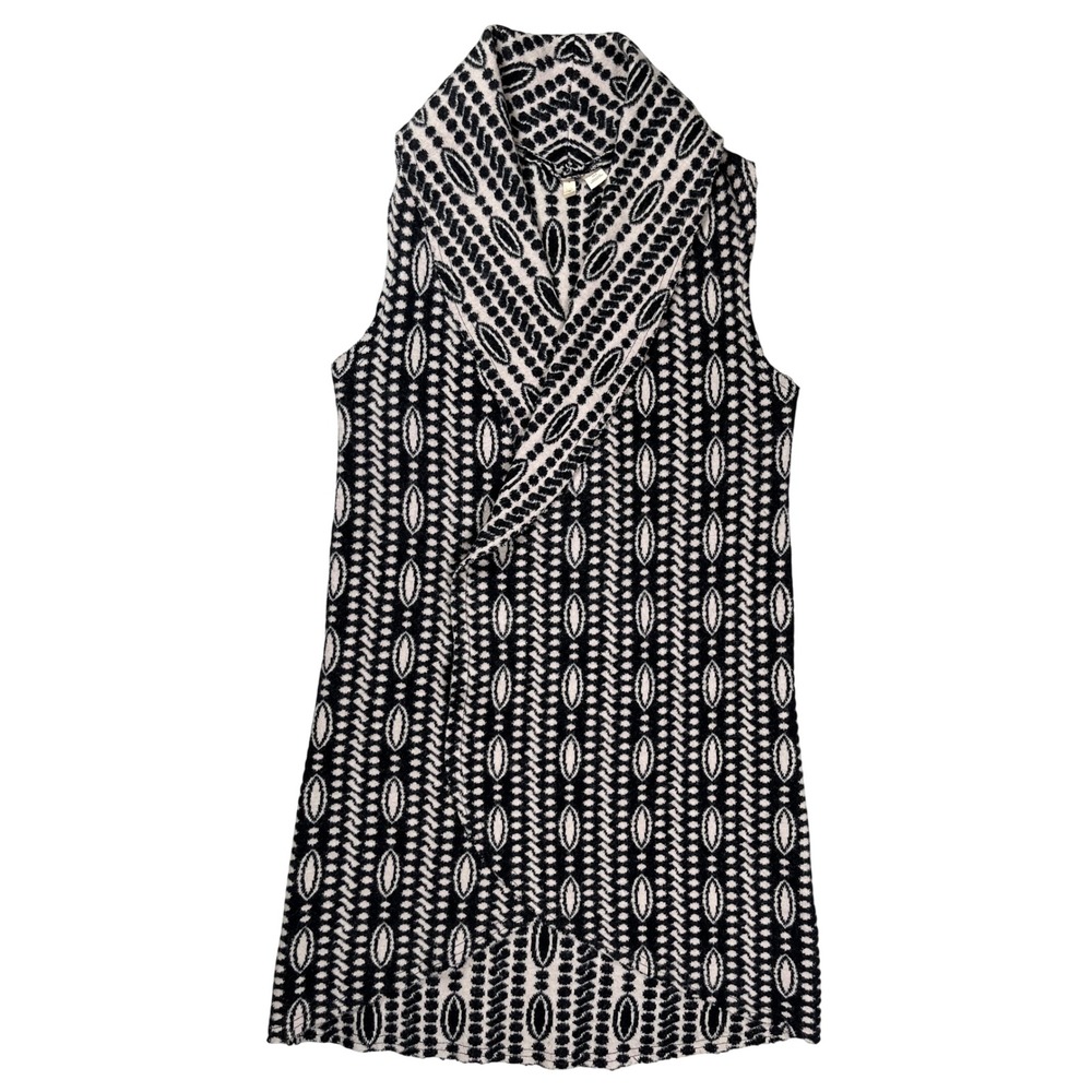 Moth Anthropologie Cardigan Vest Womens XS/S Black White Geometric Wool‎ Blend